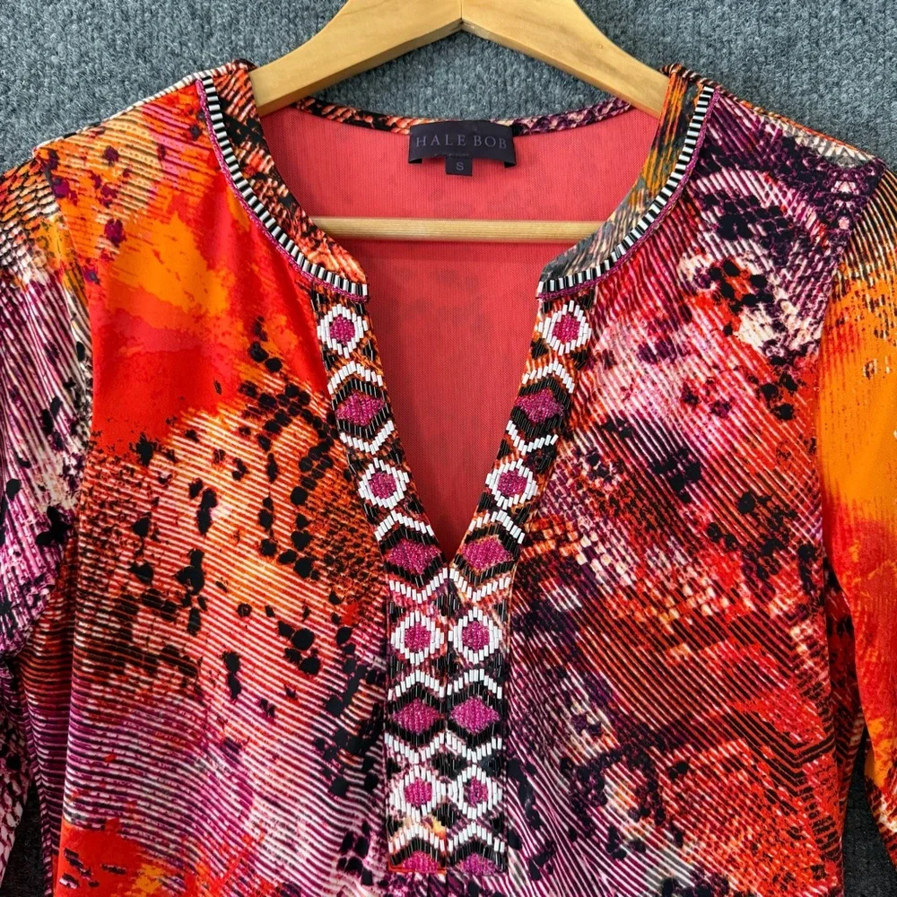 Hale Bob Womens Lulie Beaded Snake Print Jersey Dress Size Small 3/4 Sleeve - Picture 6 of 10